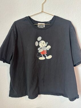 Disney Black Short Sleeve Tee with Vintage Mickey Graphic in Red and Cream